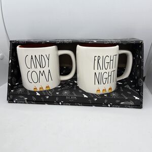2 Halloween Rae Dunn Candy Coma & Fright Night Mugs Set Candy Corns retired
